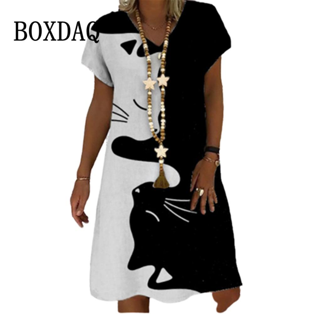 New Women Sundress Creative Lovely Cat 3D Print Ladies Summer Loose Beach Dress Casual Short Sleeve V-neck A-line Dress Vestidos M
New Women Sundress Creative Lovely Cat 3D Print Ladies Summer Loose Beach Dress Casual Short Sleeve V-neck A-line Dress Vestidos M