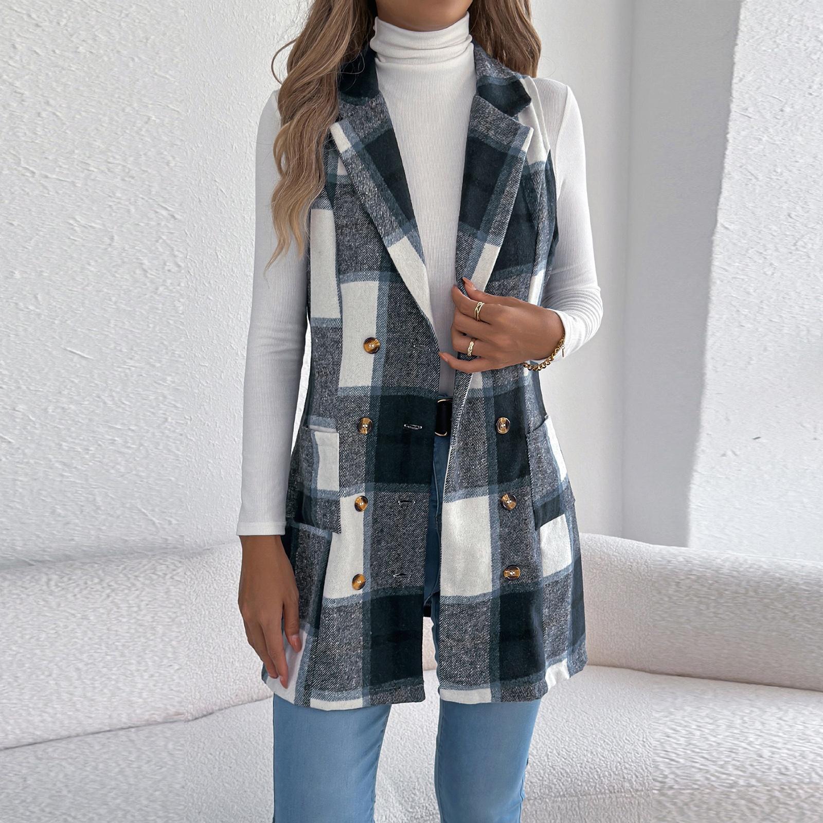Женское клетчатое двубортное шерстяное пальто с карманами, длинный жилет XL тёмно-синий
Женское клетчатое двубортное шерстяное пальто с карманами, длинный жилет XL тёмно-синий