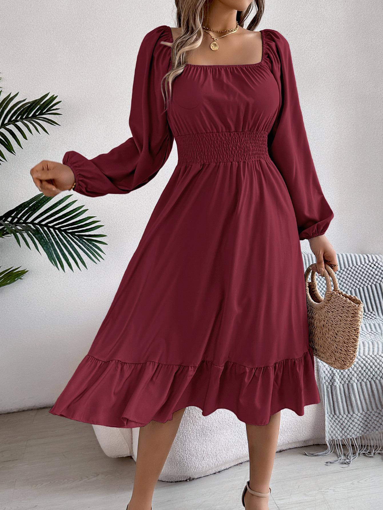women s Solid Color Square Neck Long Sleeve Smocked Waist Ruffle Hem A‑Line Midi Dress XL бордовий
women s Solid Color Square Neck Long Sleeve Smocked Waist Ruffle Hem A‑Line Midi Dress XL бордовий
