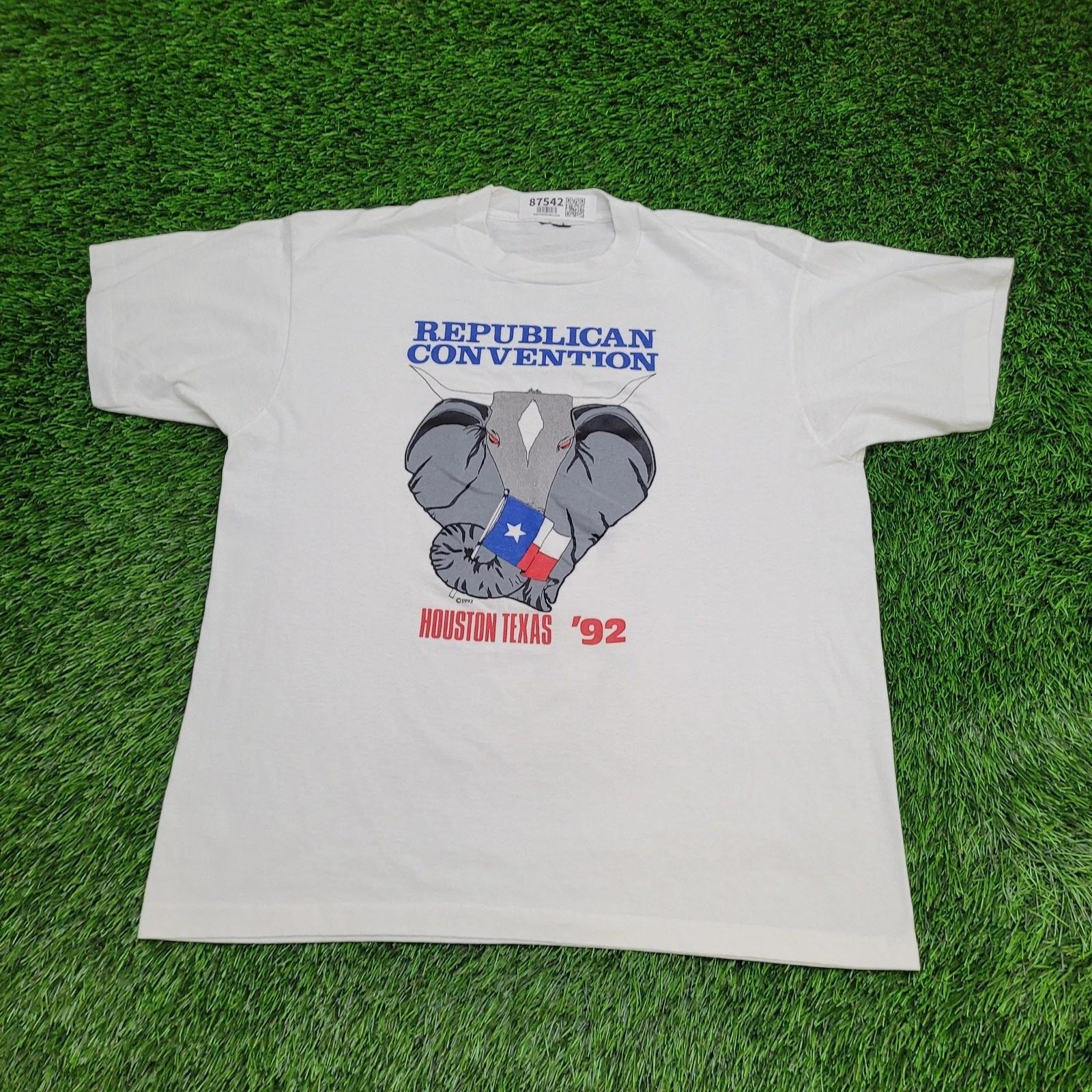 Vintage 1992 Houston Texas Republican Convention Shirt L/XL 23x26 White USA L
Vintage 1992 Houston Texas Republican Convention Shirt L/XL 23x26 White USA L