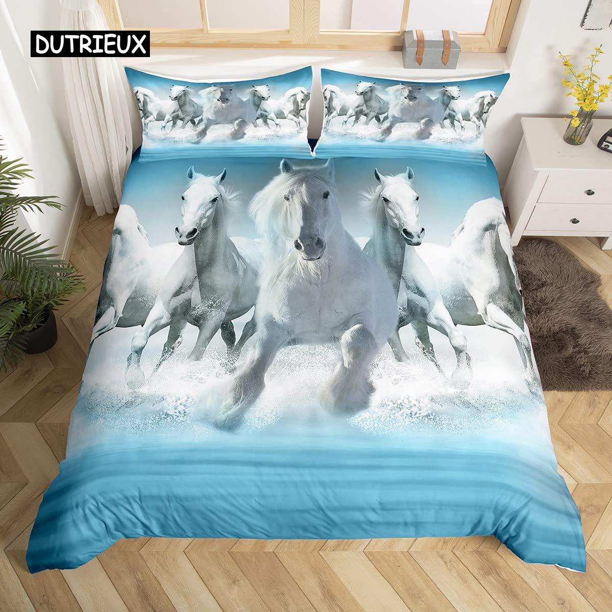 Белый конь пододеяльник комплект постельного белья из микрофибры размера «queen size» 3D с принтом коня комплект постельного белья покрывало с изображением дикой природы покрывало из животных 2/3 шт. EU single(135x200cm)