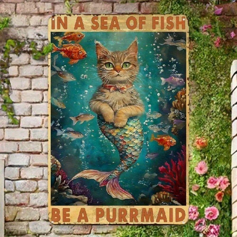 Vintage Metal Poster Cat Mermaid Wall Art Gift for Cat Lover
Vintage Metal Poster Cat Mermaid Wall Art Gift for Cat Lover