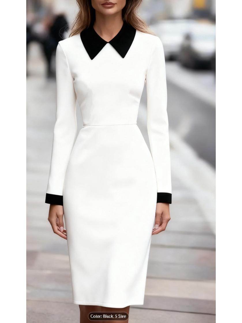 Women s Classic Black and White Color Block Long Sleeve Slimming Mid-length Dress Small белый
Women s Classic Black and White Color Block Long Sleeve Slimming Mid-length Dress Small белый