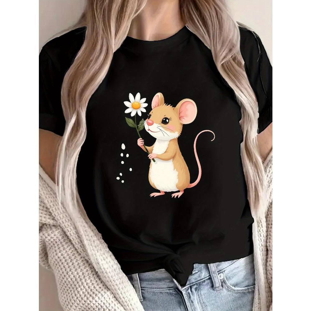 Women s Black Mouse Catching Daisy Printed T-shirt Short Sleeve Round Neck Casual Top Soft Breathable Fabric Moderate Elasticity XL
Women s Black Mouse Catching Daisy Printed T-shirt Short Sleeve Round Neck Casual Top Soft Breathable Fabric Moderate Elasticity XL