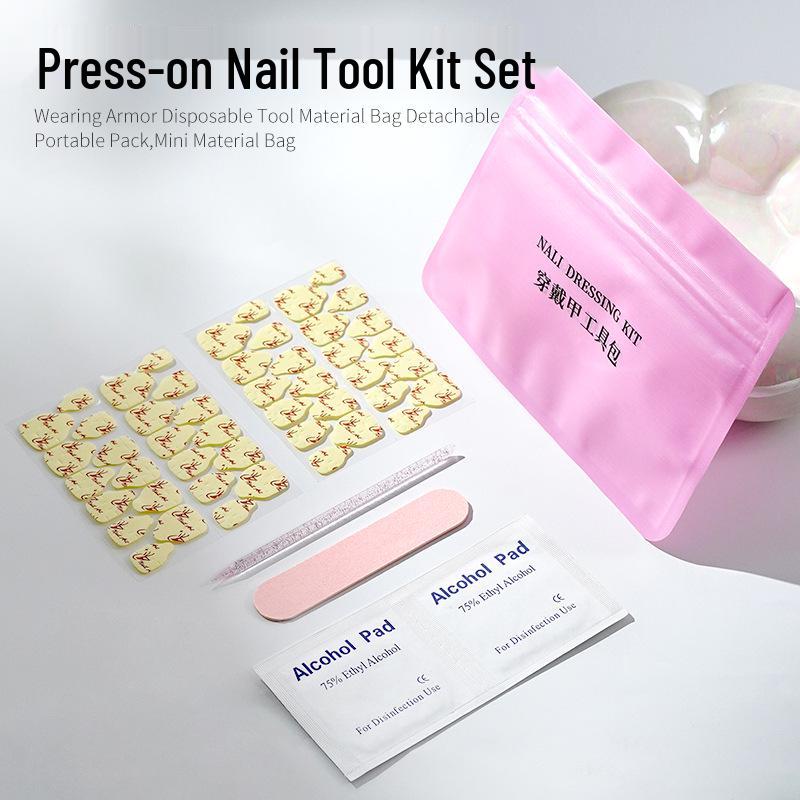 Press-On Nail Kit: Jelly Glue, Orange Wood Stick, Buffer, Nail Tip Glue Remover, Cleaning Cotton.
Press-On Nail Kit: Jelly Glue, Orange Wood Stick, Buffer, Nail Tip Glue Remover, Cleaning Cotton.