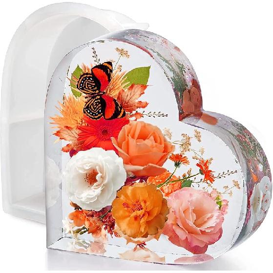 Силиконовая форма из смолы Большое сердце, Набор для сохранения цветов Сделайте подставку для книг, лампу, диораму, 3D-картину Heart