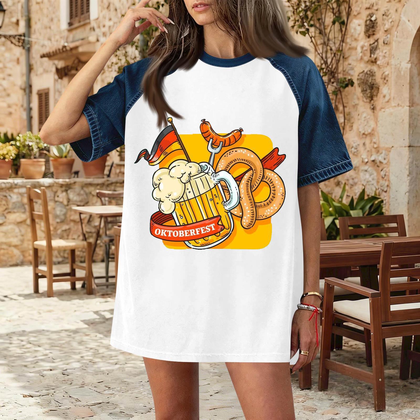 Women s Casual Denim Patchwork Oktoberfest Print Short Sleeve T Shirt Comfortable Loose Fit Tee Top for Daily Wear XL білий
Women s Casual Denim Patchwork Oktoberfest Print Short Sleeve T Shirt Comfortable Loose Fit Tee Top for Daily Wear XL білий