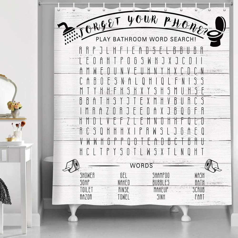 Funny Bathroom Word Search Shower Curtain Forget Your Phone Retro Wooden Plank Country Rustic Decor Hooks W60H190(CM)-1 Pcs
Funny Bathroom Word Search Shower Curtain Forget Your Phone Retro Wooden Plank Country Rustic Decor Hooks W60H190(CM)-1 Pcs