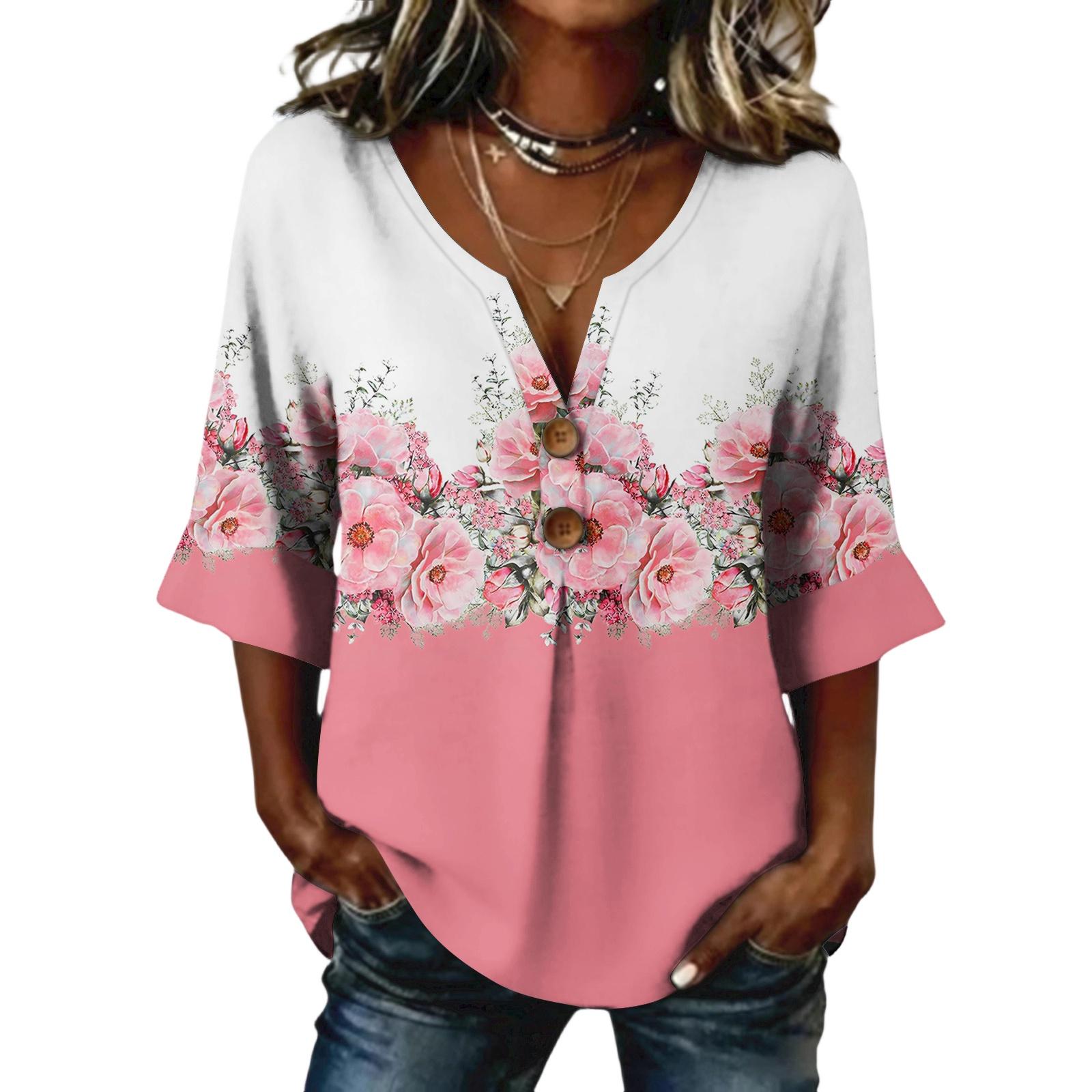 Ladies floral print button casual V-neck fashionable seven quarter sleeve top XL білий
Ladies floral print button casual V-neck fashionable seven quarter sleeve top XL білий