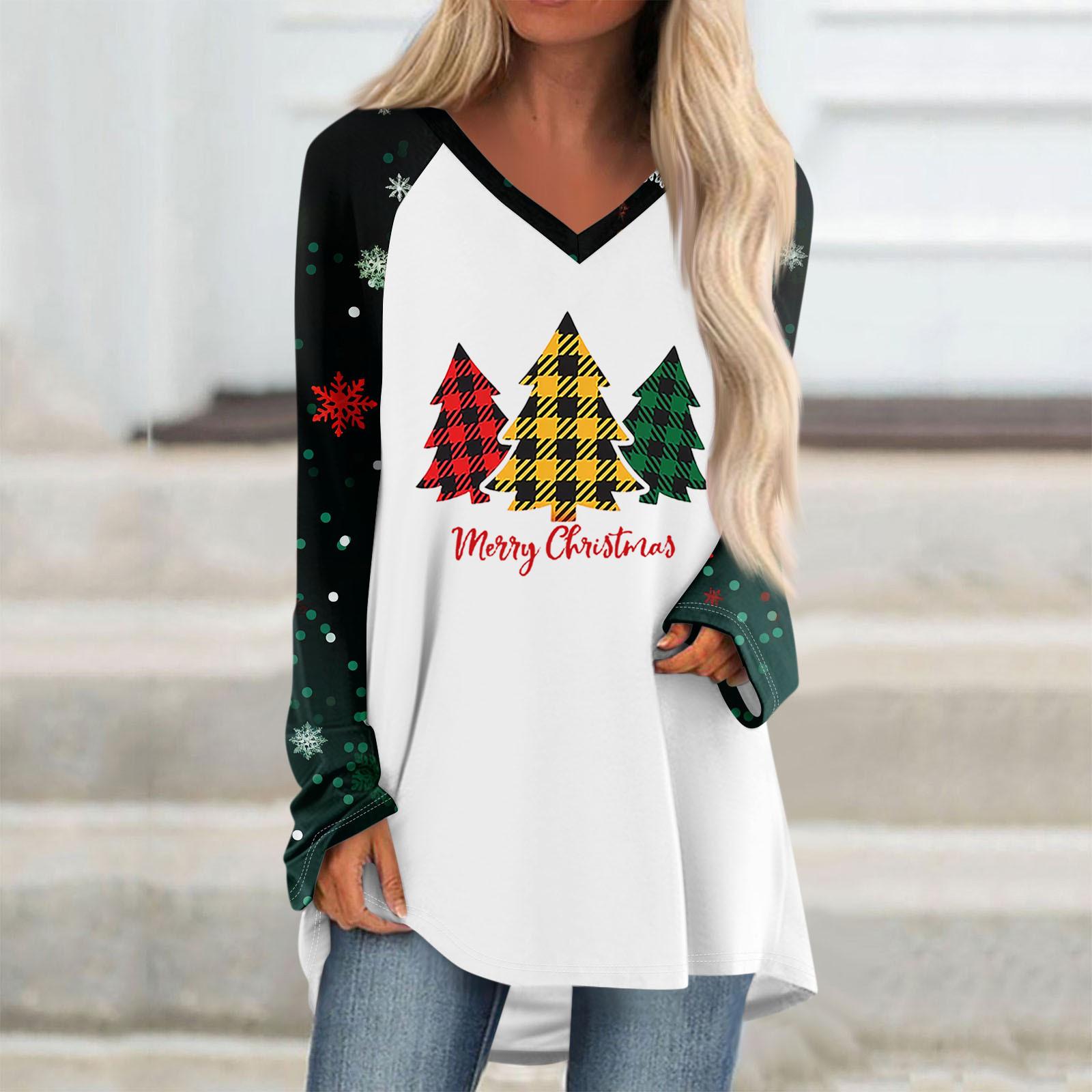 Женская осенне-зимняя повседневная длинная свободная футболка с длинными рукавами и V-образным вырезом с рождественским принтом S
Женская осенне-зимняя повседневная длинная свободная футболка с длинными рукавами и V-образным вырезом с рождественским принтом S