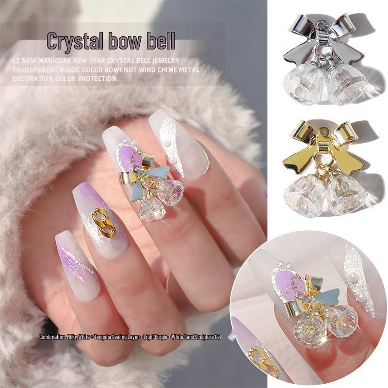 Influencer Iridescent Crystal Bell Nail Art with Gold & Silver Bow Metal Zircon Decorations
Influencer Iridescent Crystal Bell Nail Art with Gold & Silver Bow Metal Zircon Decorations