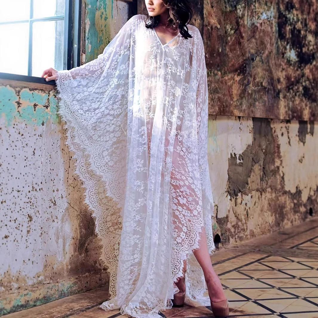 Сексуальная накидка большого размера, Женское однотонное черное прозрачное кружевное платье-макси с рукавами «летучая мышь», завязками сзади, свободного кроя, пляжный кафтан One-size белый
Сексуальная накидка большого размера, Женское однотонное черное прозрачное кружевное платье-макси с рукавами «летучая мышь», завязками сзади, свободного кроя, пляжный кафтан One-size белый