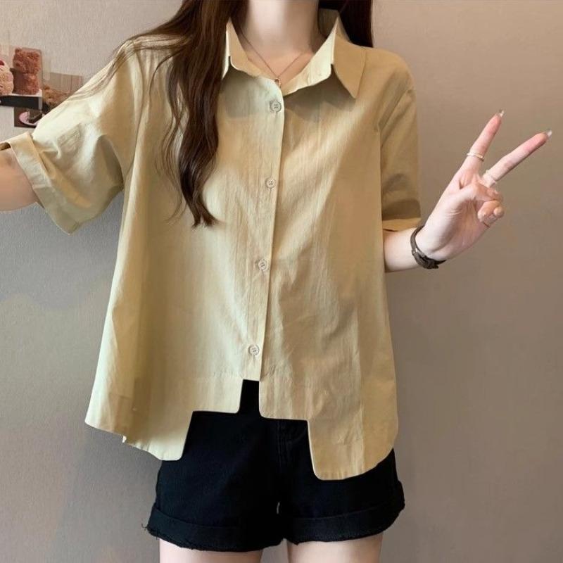 Solid Color Women s Shirt Loose Turndown Collar Symmetrical Design Ladies Button Up Blouse Summer Casual Minimalist Famale Top One Size хаки
Solid Color Women s Shirt Loose Turndown Collar Symmetrical Design Ladies Button Up Blouse Summer Casual Minimalist Famale Top One Size хаки