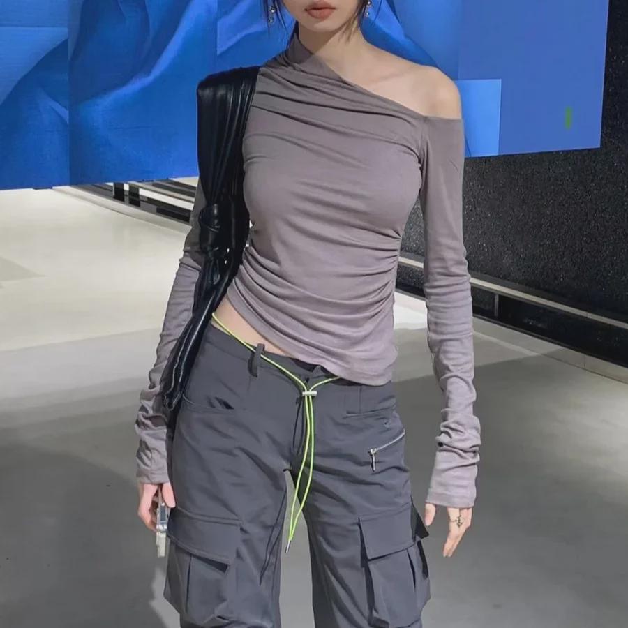Women s Guochao Irregular One-Shoulder Slim-Fit Ruched Knit Long-Sleeve Top - Early Spring Skin-Friendly Nude-Feel High-Waisted T-Shirt L
Women s Guochao Irregular One-Shoulder Slim-Fit Ruched Knit Long-Sleeve Top - Early Spring Skin-Friendly Nude-Feel High-Waisted T-Shirt L