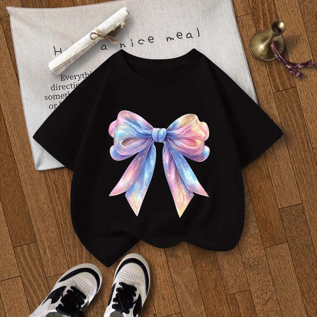 Girls Casual Colorful Gold-embossed Bow Pattern T-shirt for Summer, Children s Fashionable Short-sleeved T-shirt 5-6Y чёрный
Girls Casual Colorful Gold-embossed Bow Pattern T-shirt for Summer, Children s Fashionable Short-sleeved T-shirt 5-6Y чёрный