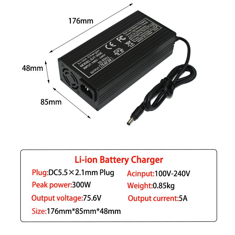 75.6V 5A Li-ion Battery Charger for 18S 66.6V /lipo battery / lithium ion battery Built-in cooling fan with high-quality plug SANS Plug
75.6V 5A Li-ion Battery Charger for 18S 66.6V /lipo battery / lithium ion battery Built-in cooling fan with high-quality plug SANS Plug