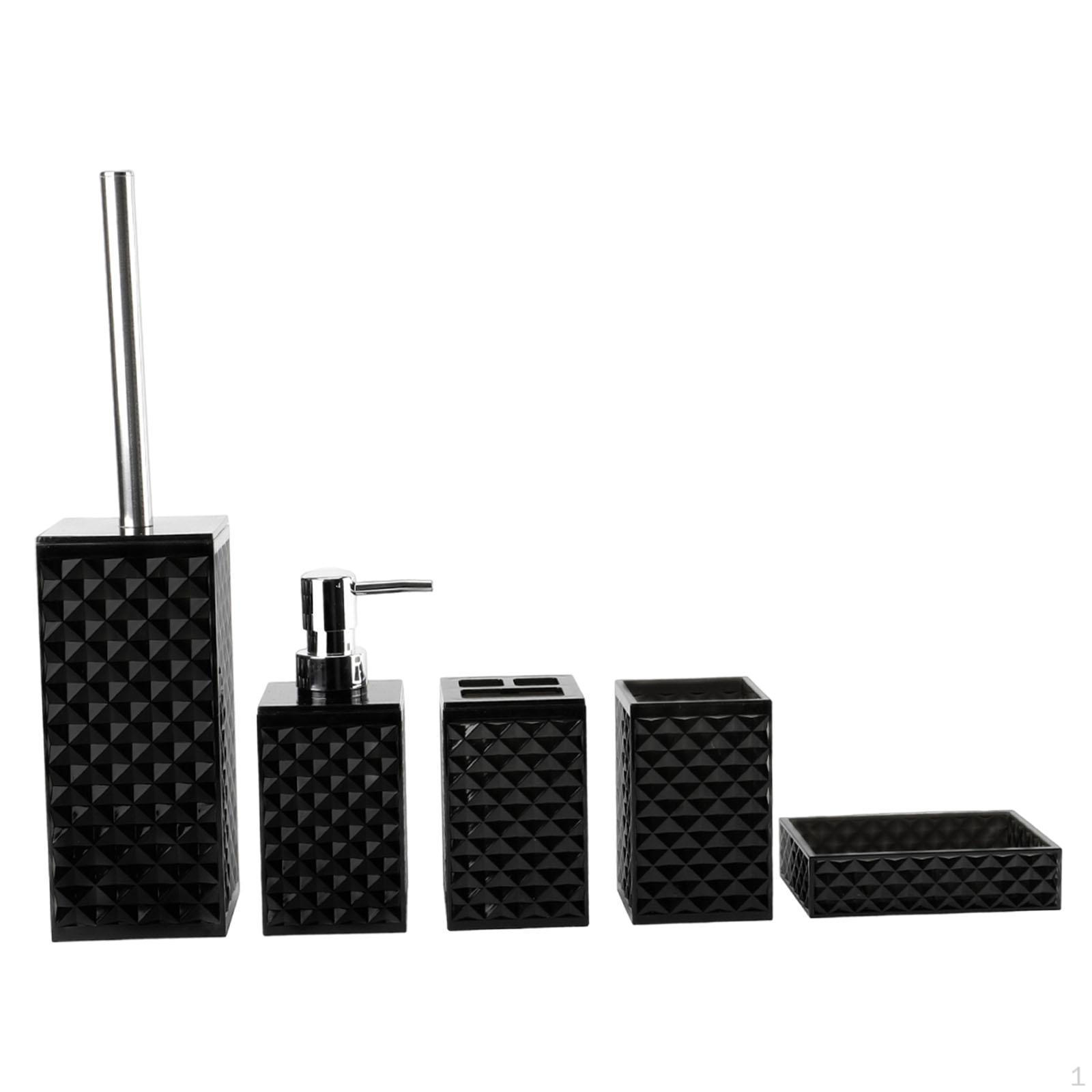 5 Bathroom Accessories: Decorative Toothbrush Holder, Toilet Brush, Mouthwash Cup And Soap Dish. Black
5 Bathroom Accessories: Decorative Toothbrush Holder, Toilet Brush, Mouthwash Cup And Soap Dish. Black