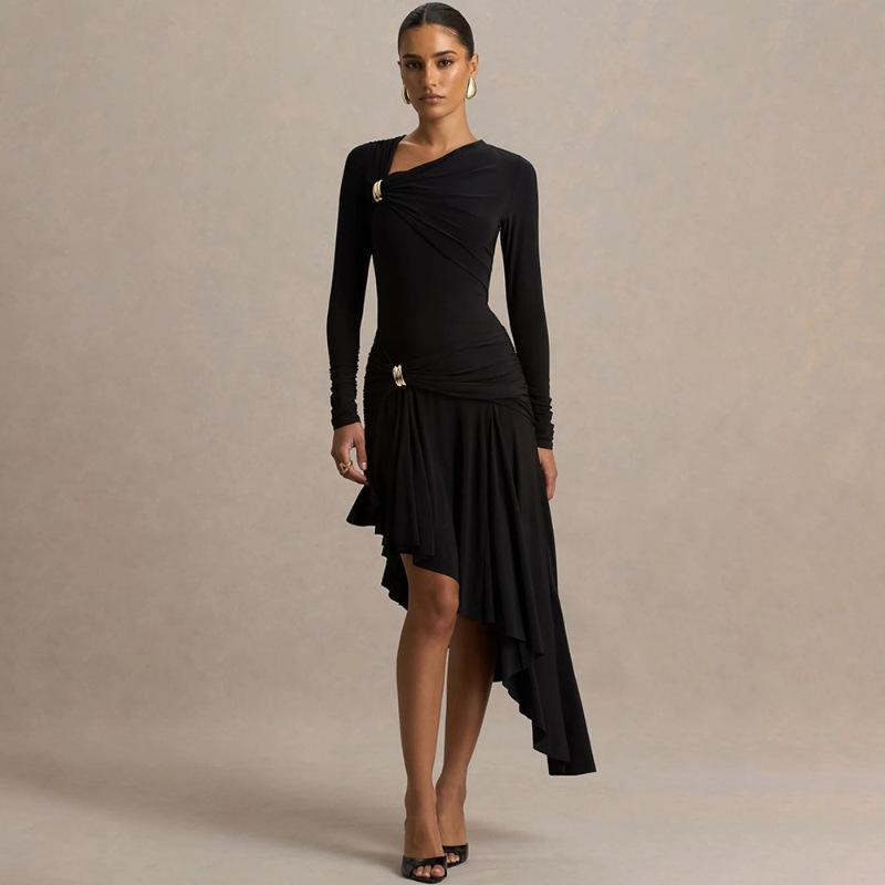 European and American style autumn new fashion temperament slim hip wrap sexy pleated irregular hip wrap dress L чорний
European and American style autumn new fashion temperament slim hip wrap sexy pleated irregular hip wrap dress L чорний