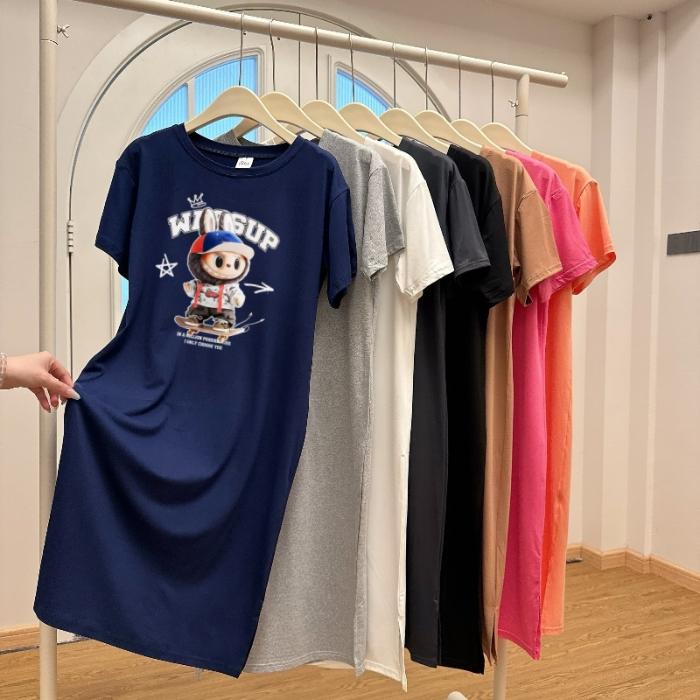 Летняя новая футболка, юбка, женское длинное платье большого размера, свободная ночная рубашка до колена L