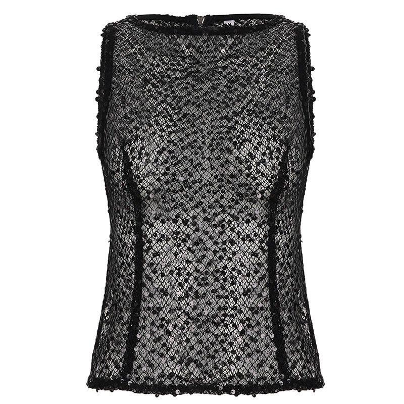 2026 Spring and Summer New Women s Fashion Hot Girl Style Black Sequined Sleeveless Top Slightly See-Through Sexy Slim Fit Short Vest Black L
2026 Spring and Summer New Women s Fashion Hot Girl Style Black Sequined Sleeveless Top Slightly See-Through Sexy Slim Fit Short Vest Black L