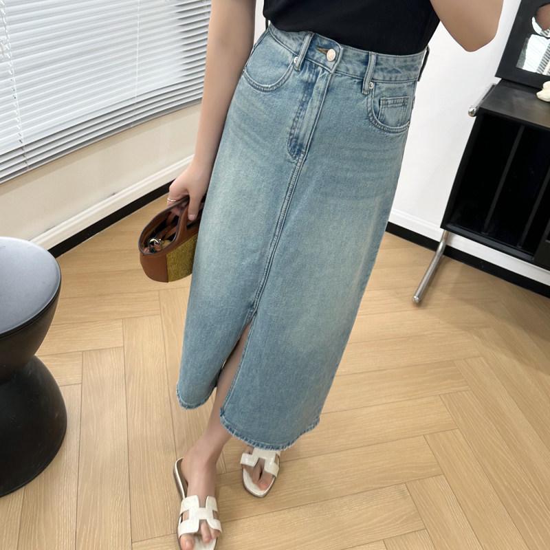 Zeda Jia Yi Summer High-Waisted A-Line Denim Skirt - Ribbed Texture, Mid-Length with Front Slit 28 for 110-120lbs
Zeda Jia Yi Summer High-Waisted A-Line Denim Skirt - Ribbed Texture, Mid-Length with Front Slit 28 for 110-120lbs