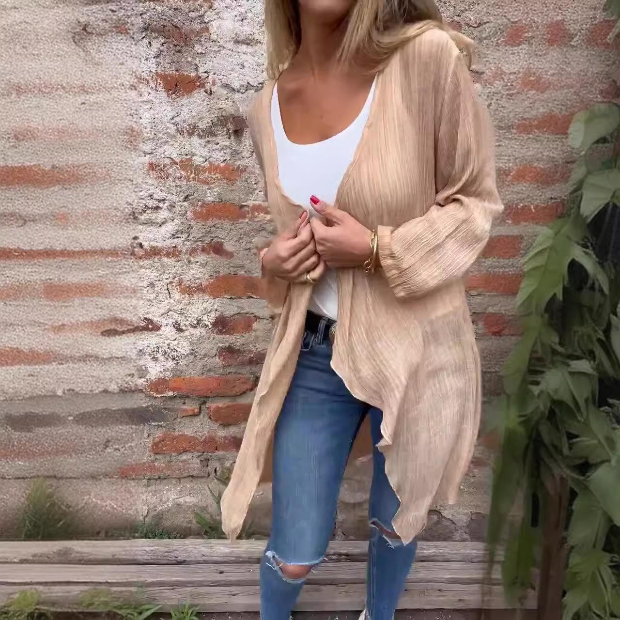 Весна-лето Женский длинный однотонный повседневный кардиган с длинным рукавом 3XL абрикосовый
Весна-лето Женский длинный однотонный повседневный кардиган с длинным рукавом 3XL абрикосовый