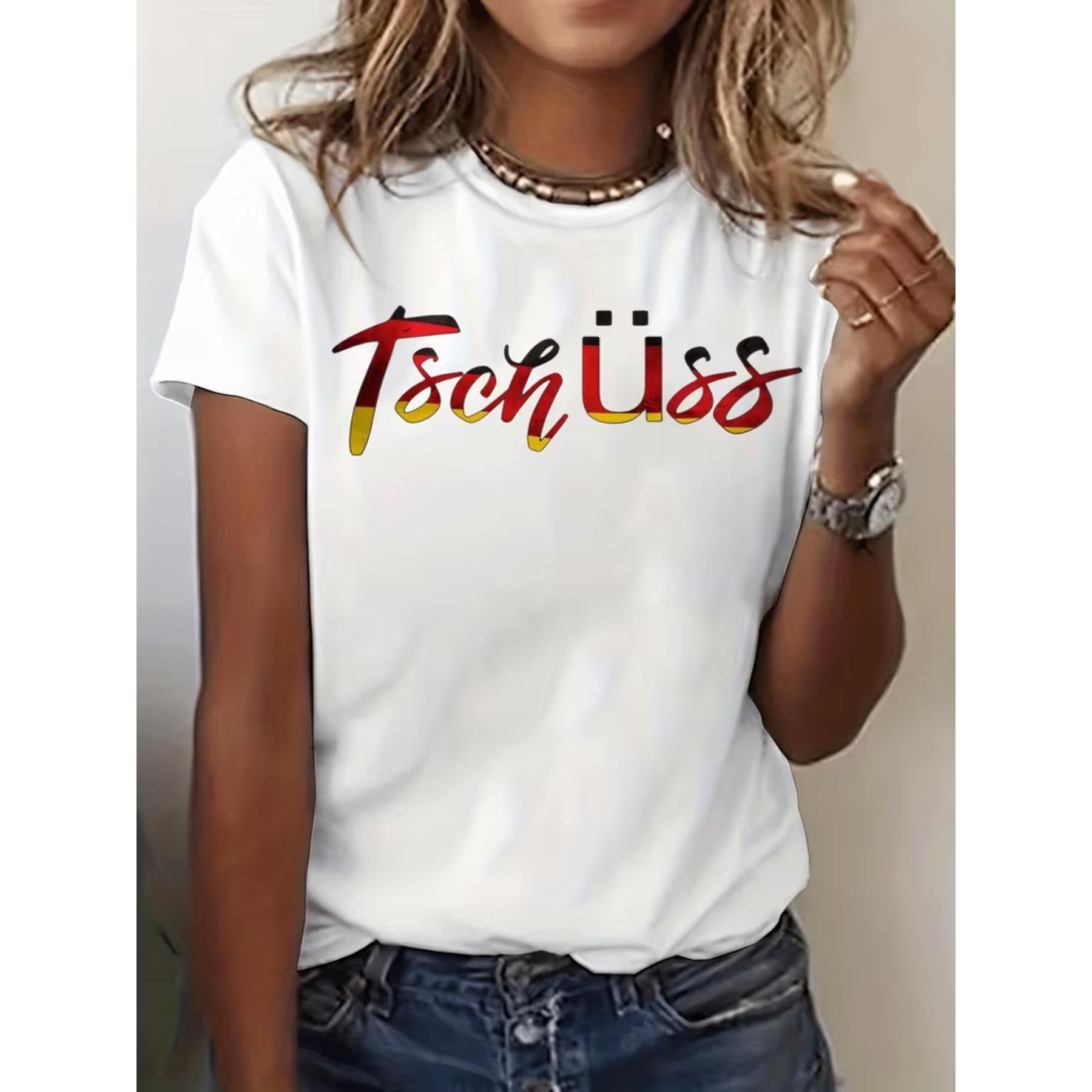 Tschuss German Graphic Print T-Shirt, Short Sleeve Crew Neck Casual Top for Summer & Spring, Women S Clothing XXL білий
Tschuss German Graphic Print T-Shirt, Short Sleeve Crew Neck Casual Top for Summer & Spring, Women S Clothing XXL білий