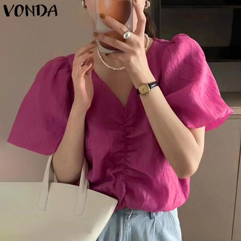 VONDA Летние женские топы с пышными рукавами и V-образным вырезом
VONDA Летние женские топы с пышными рукавами и V-образным вырезом