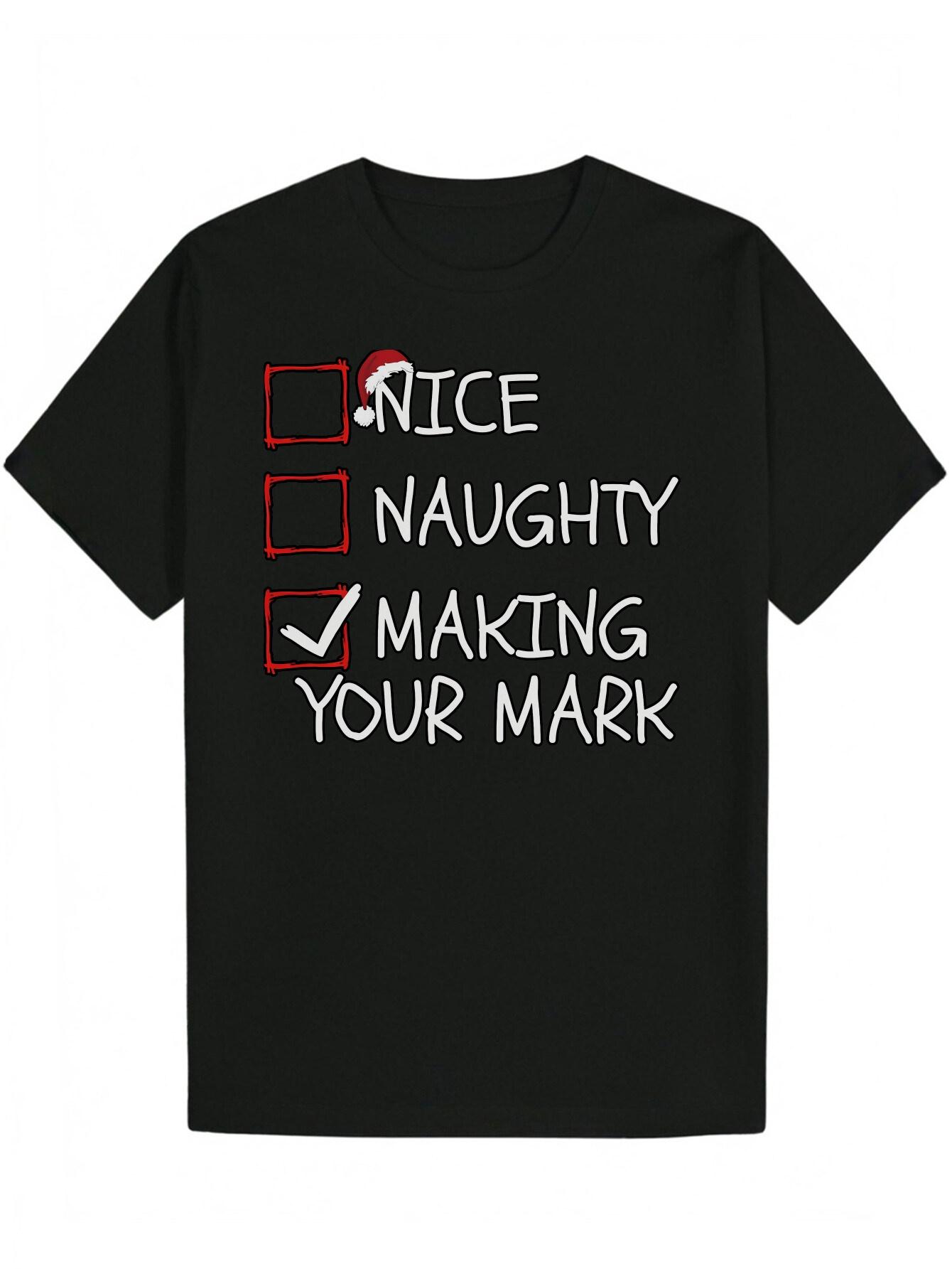 Crew Neck Polyester T-shirt with Nice Naughty Making Your Mark Graphic Print - Black XL
Crew Neck Polyester T-shirt with Nice Naughty Making Your Mark Graphic Print - Black XL