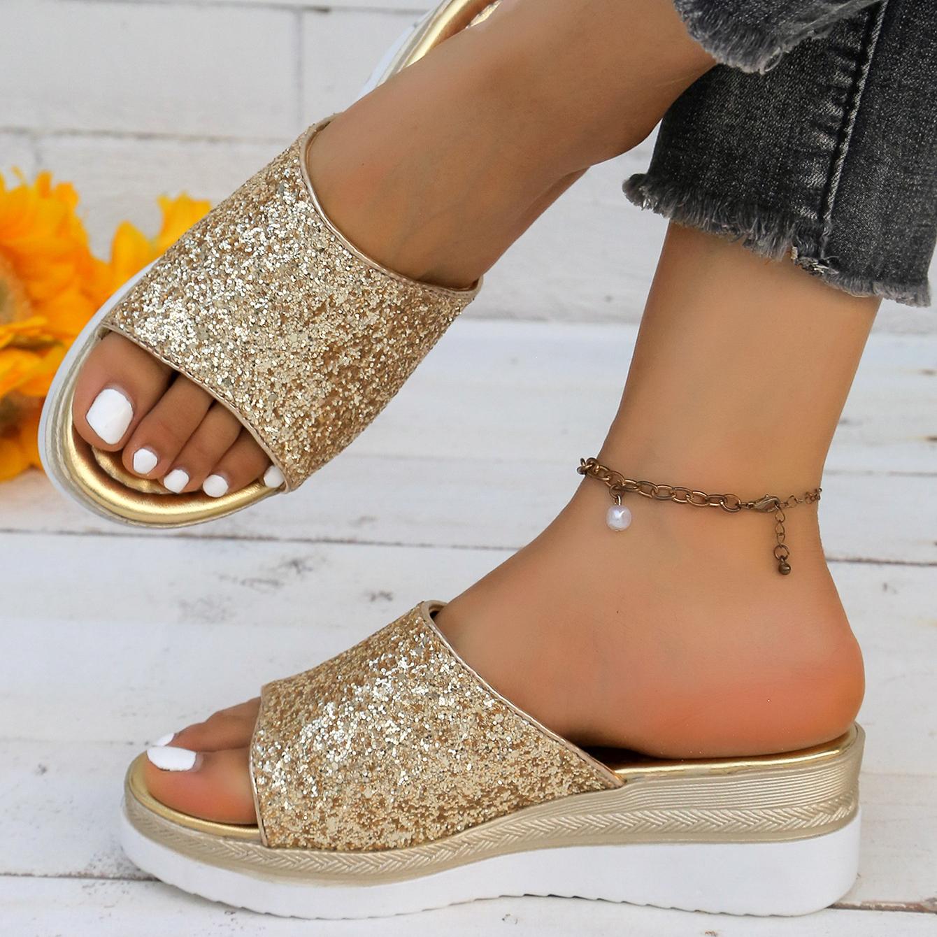 Женские босоножки на толстой подошве на наклонном каблуке, женские босоножки большого размера с пайетками на подошве из бисквита, однотонные пляжные тапочки 36 золотой
Женские босоножки на толстой подошве на наклонном каблуке, женские босоножки большого размера с пайетками на подошве из бисквита, однотонные пляжные тапочки 36 золотой