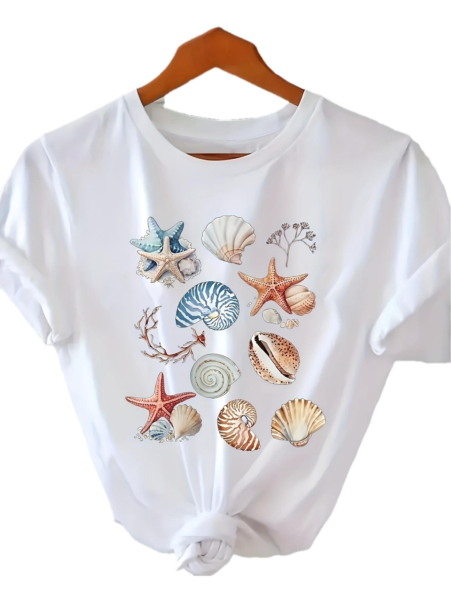 Womens Summer Beach TShirt with Tropical Sea Star Shell Coral Reef Print Light Beige Casual Crew Neck Blouse Vacation Outfits 4XL
Womens Summer Beach TShirt with Tropical Sea Star Shell Coral Reef Print Light Beige Casual Crew Neck Blouse Vacation Outfits 4XL