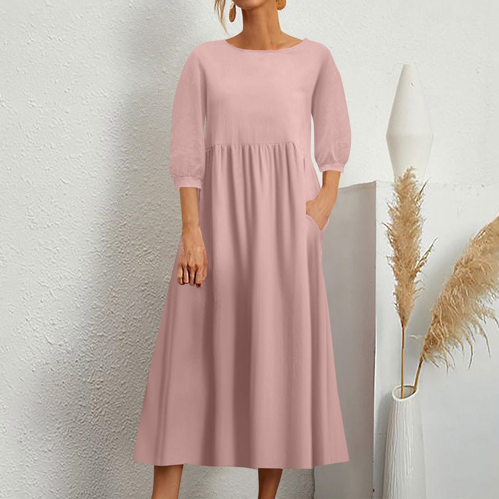 Женское модное однотонное свободное хлопково-льняное длинное платье с карманами и средними рукавами L розовый
Женское модное однотонное свободное хлопково-льняное длинное платье с карманами и средними рукавами L розовый