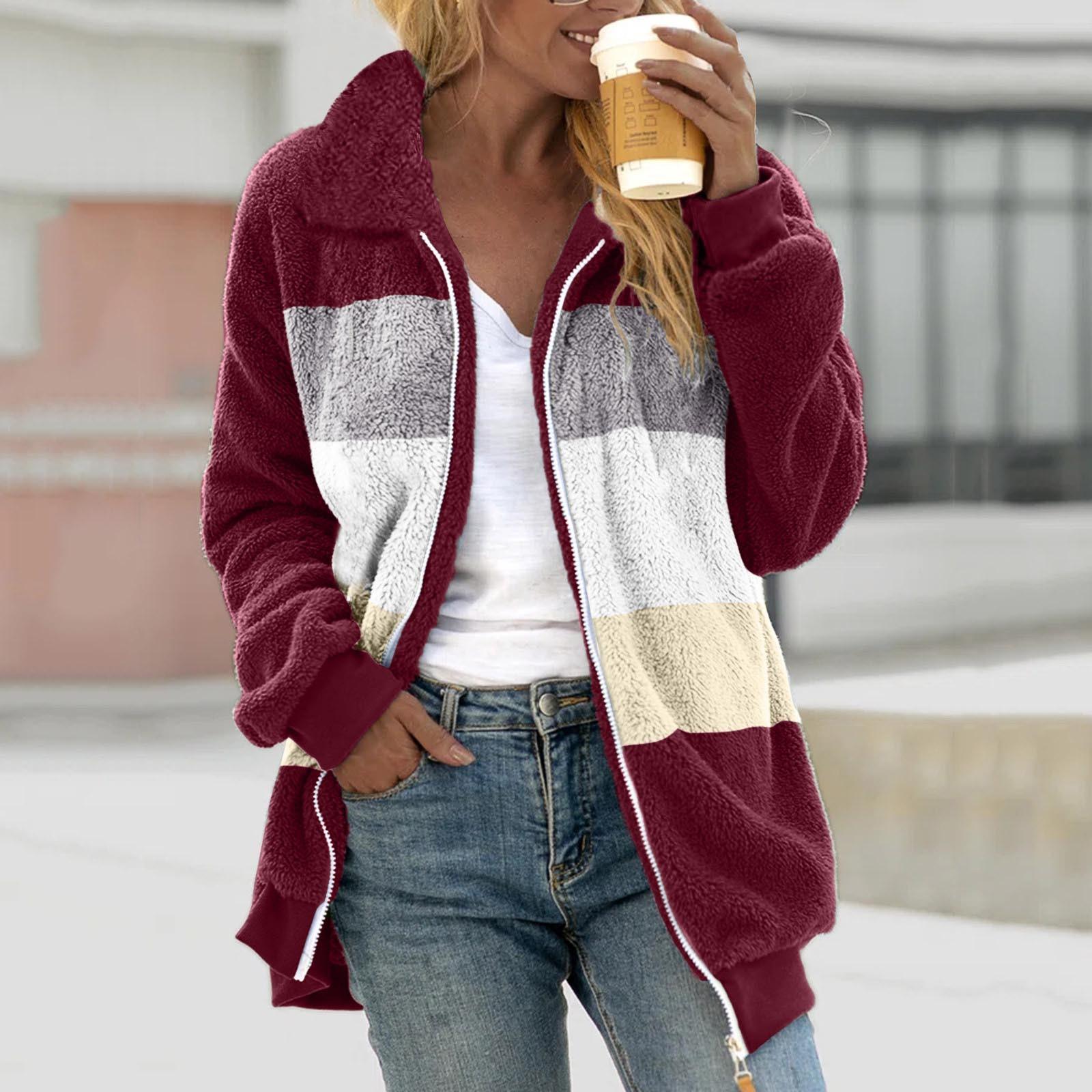 Женская повседневная свободная плюшевая куртка с цветными блоками на молнии с отложным воротником и карманами XL винный
Женская повседневная свободная плюшевая куртка с цветными блоками на молнии с отложным воротником и карманами XL винный