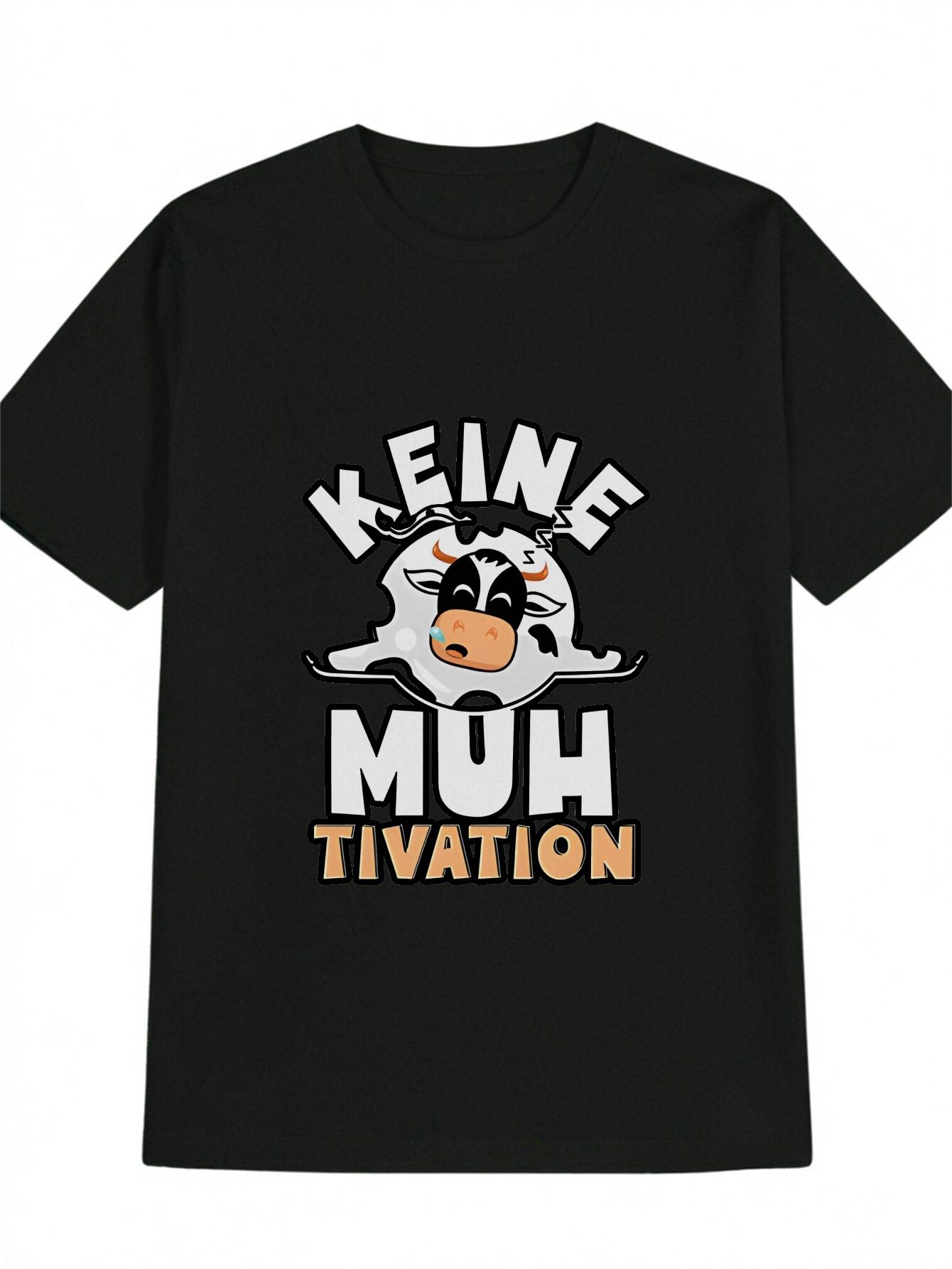 Casual Graphic T-shirt with Playful Cow & KEINE MUH TIVATION Print - Black Round Neck Short Sleeve Tee XXXXL
Casual Graphic T-shirt with Playful Cow & KEINE MUH TIVATION Print - Black Round Neck Short Sleeve Tee XXXXL