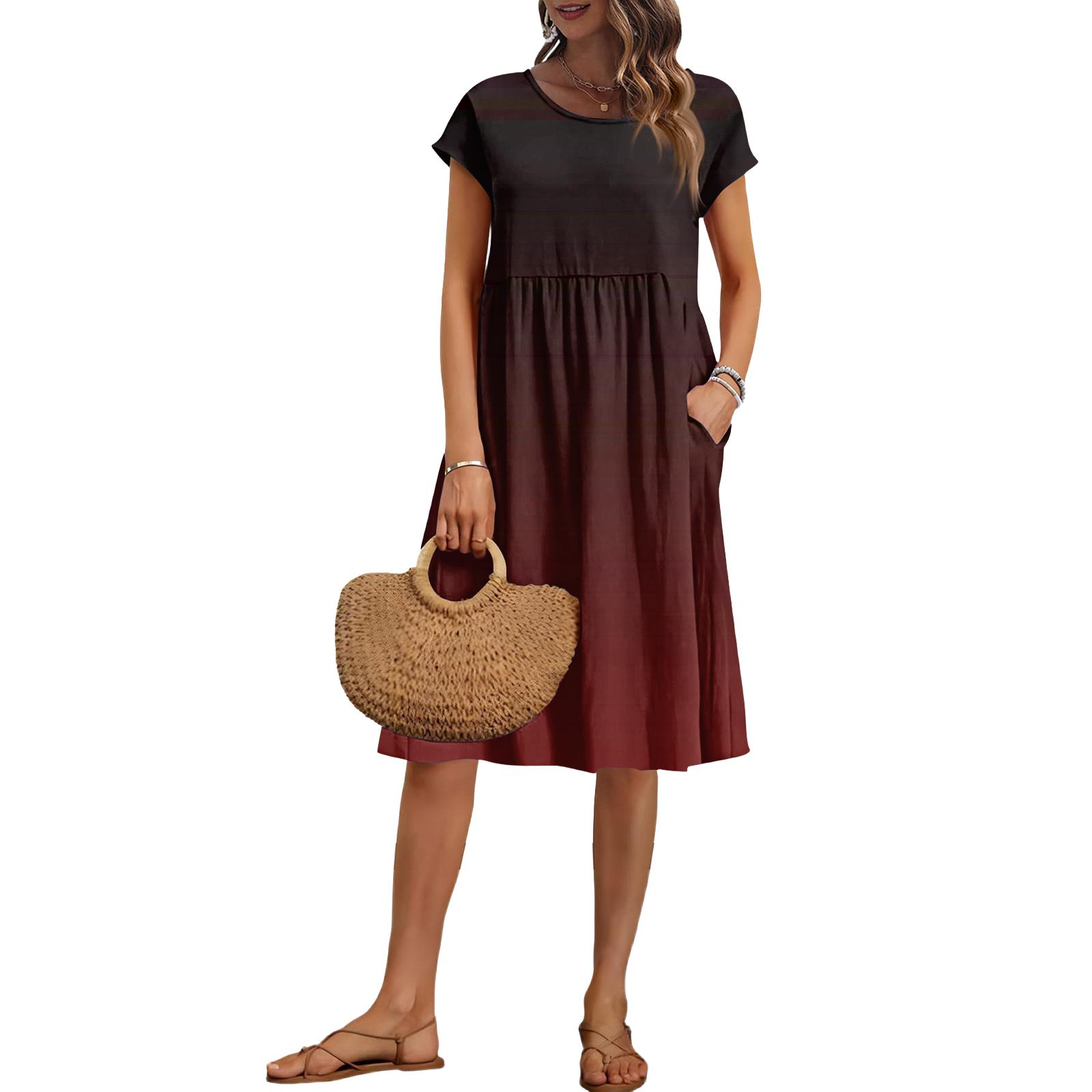 Women s Summer Fashion Casual Round Neck Short Sleeve Gradient Print Dress S винний
Women s Summer Fashion Casual Round Neck Short Sleeve Gradient Print Dress S винний