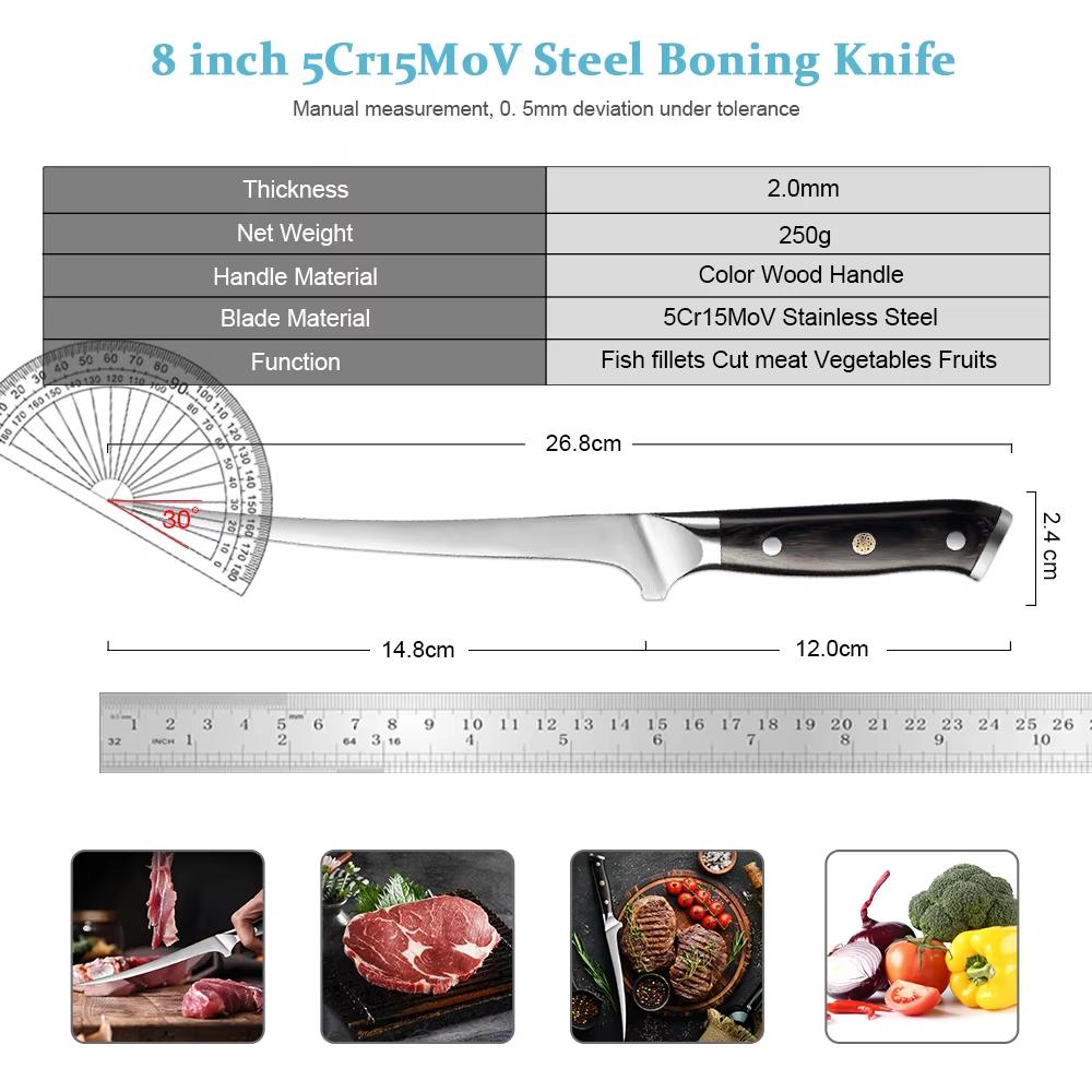 8 Inch Boning Knife Stainless Steel Sharp Deboning Knife for Meat Cutting, Brisket Knife,Flexible Blade Curved Fish Fillet Knife
8 Inch Boning Knife Stainless Steel Sharp Deboning Knife for Meat Cutting, Brisket Knife,Flexible Blade Curved Fish Fillet Knife
