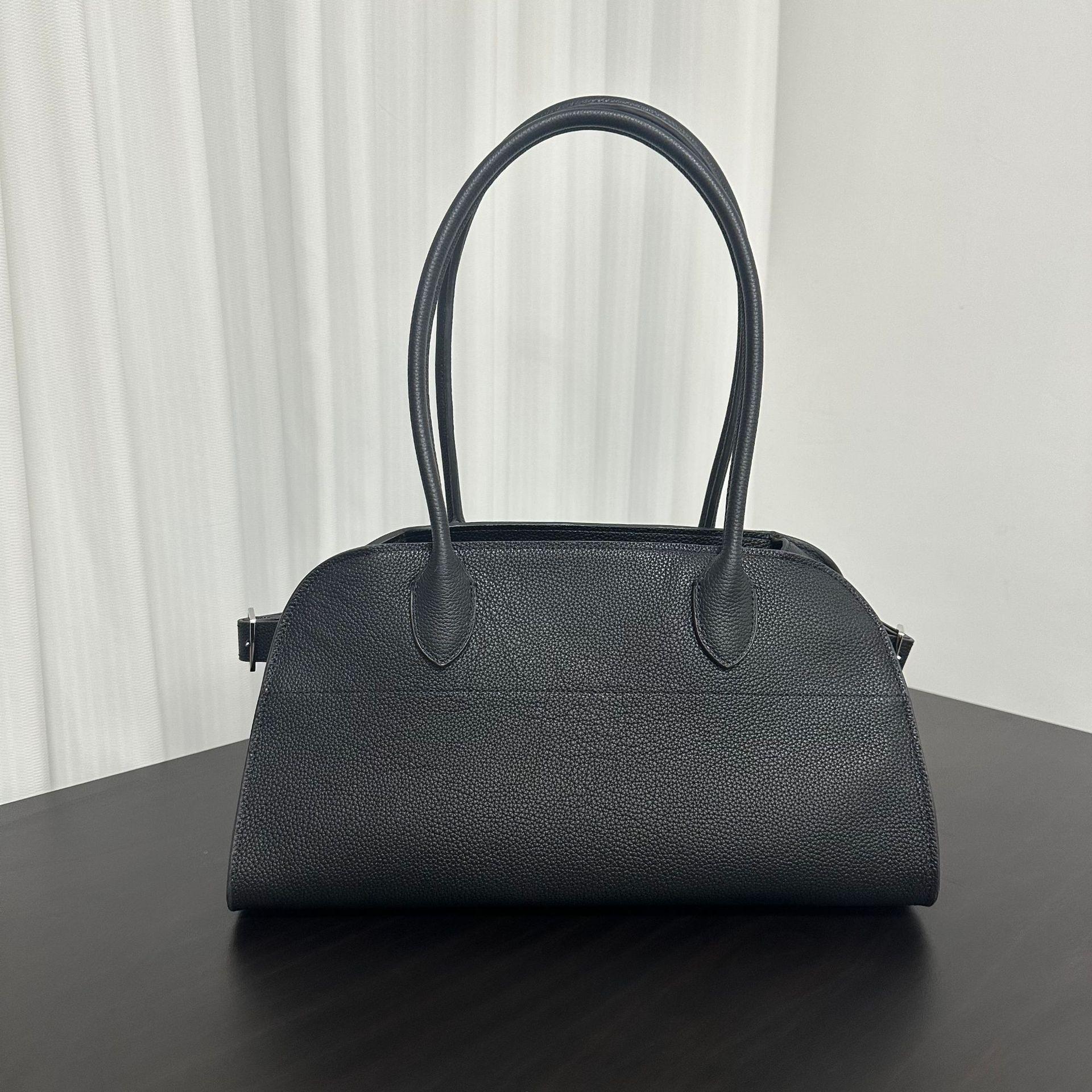 2025 / Новая натуральная кожа ручной работы, кожаная сумка-тоут в минималистском стиле для работы, поездок на работу, ручная женская сумка на одно плечо 36.5x18.5x20 чёрный