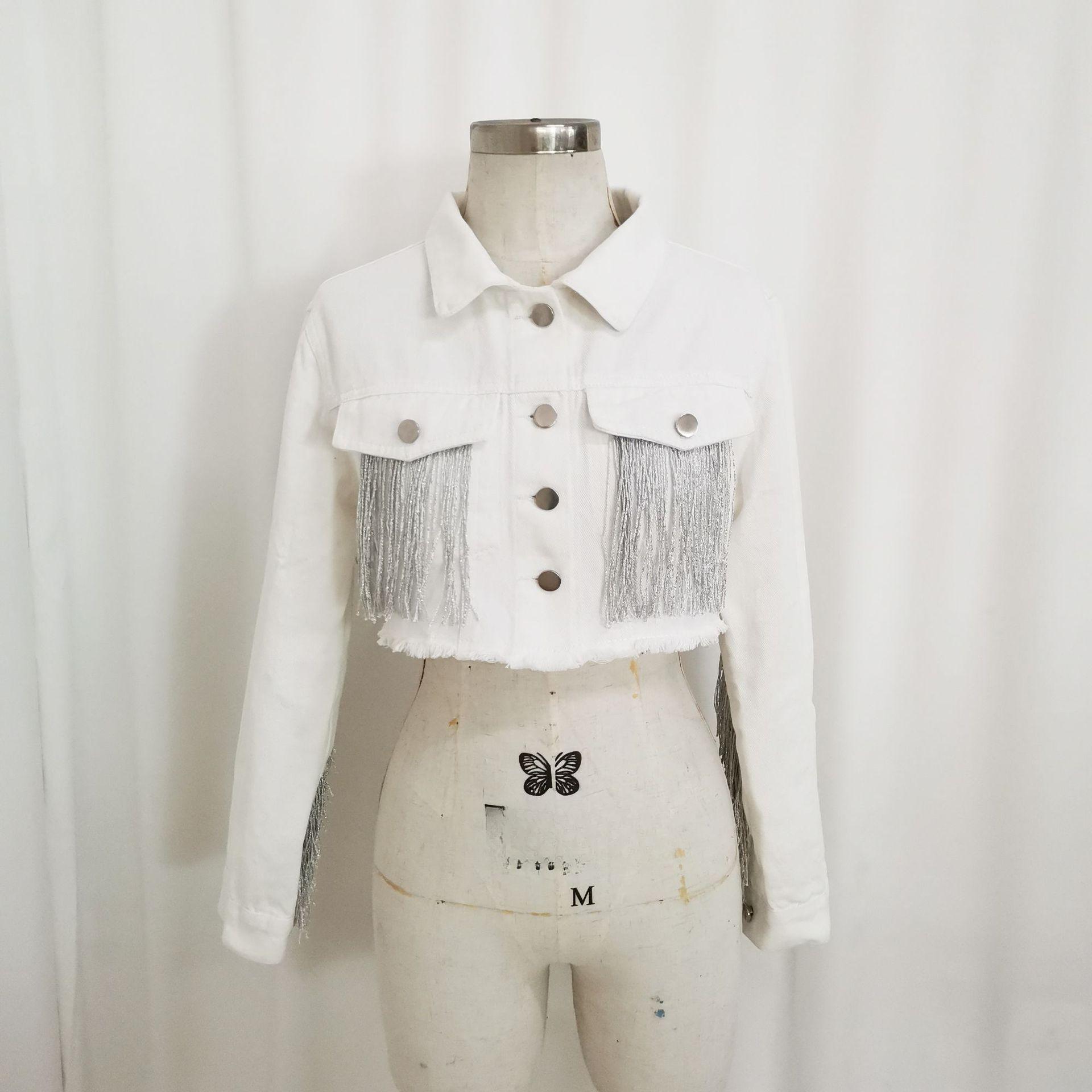 Весенне-осенняя джинсовая куртка женская модная куртка с бахромой M белый
Весенне-осенняя джинсовая куртка женская модная куртка с бахромой M белый