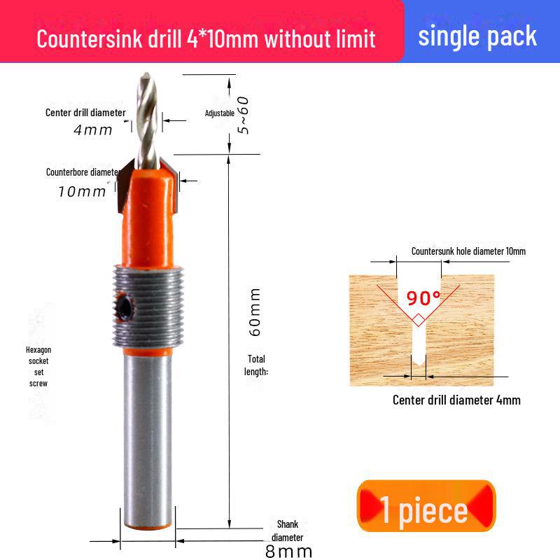 Зенкерована свердлильна головка з сплаву з обмежувачем для обробки деревини та встановлення гвинтів 4*10mm without limit
Зенкерована свердлильна головка з сплаву з обмежувачем для обробки деревини та встановлення гвинтів 4*10mm without limit