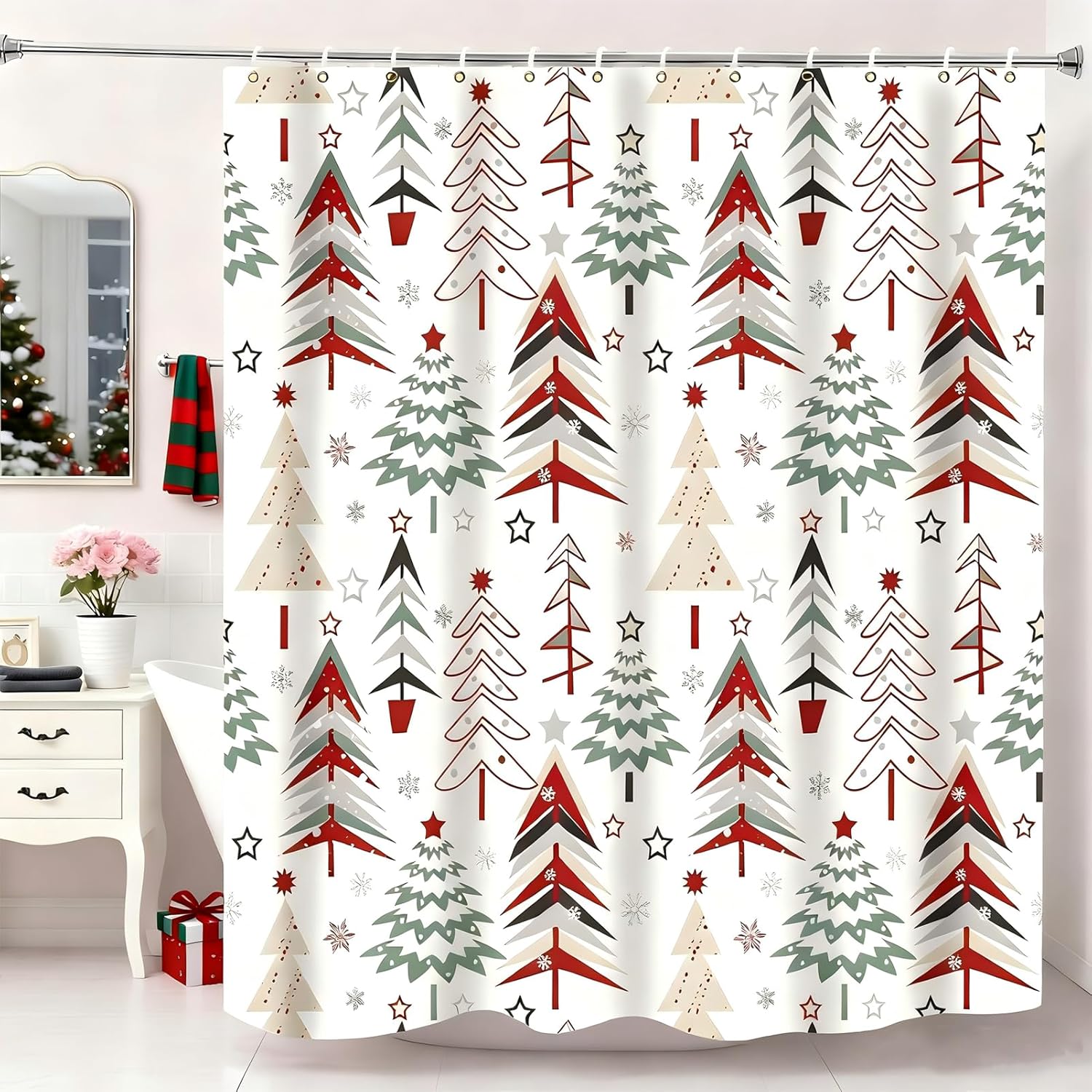 Christmas Shower Curtain 72X72 Inches Waterproof Washable Fabric With 12 Hooks Winter Holiday Xmas Tree Snowflake Bathroom Decor W60H190(CM)-1 Pcs
Christmas Shower Curtain 72X72 Inches Waterproof Washable Fabric With 12 Hooks Winter Holiday Xmas Tree Snowflake Bathroom Decor W60H190(CM)-1 Pcs