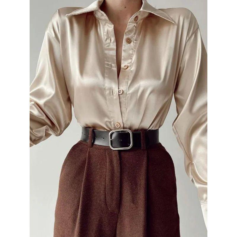 Solid Color Lapel Single Brewed Shirt Pure Color Lapel Single Breasted Shirt for Women Champagne S
Solid Color Lapel Single Brewed Shirt Pure Color Lapel Single Breasted Shirt for Women Champagne S
