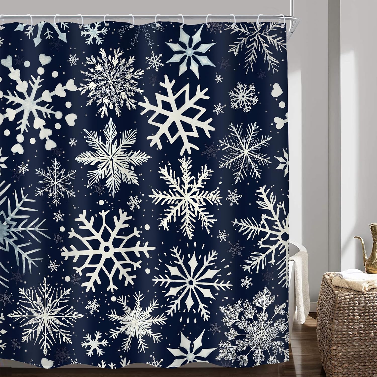 Christmas Shower Curtain Navy Blue Snowflakes Winter Holiday Happy Xmas New Year Festival Seasonal Snow Celebration Fabric W60H190(CM)-1 Pcs
Christmas Shower Curtain Navy Blue Snowflakes Winter Holiday Happy Xmas New Year Festival Seasonal Snow Celebration Fabric W60H190(CM)-1 Pcs