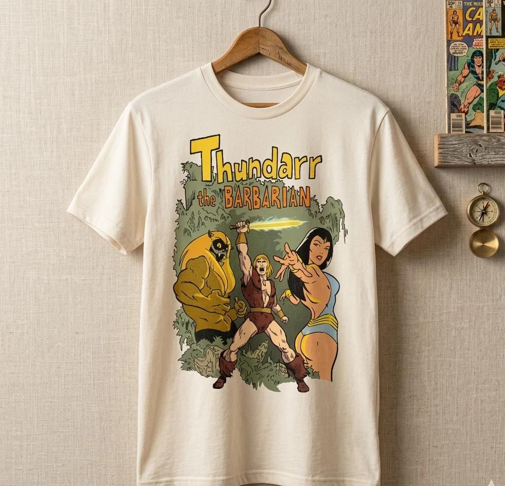 Retro Barbarian Cartoon Style T-Shirt Beige Graphic Tee M-3XL 2XL
Retro Barbarian Cartoon Style T-Shirt Beige Graphic Tee M-3XL 2XL