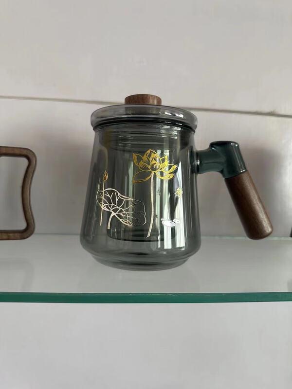 Walnut Wood Handle Glass Tea Infuser Cup Set