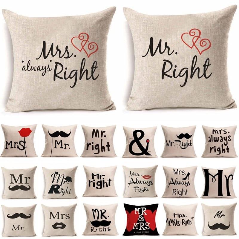 

1Шт Mr &Mrs Pattern Хлопок Лен Бросок Подушка Подушка Чехол Сиденье Автомобиль Домашнее украшение Диван Автомобиль Декор Декоративная наволочка 40172