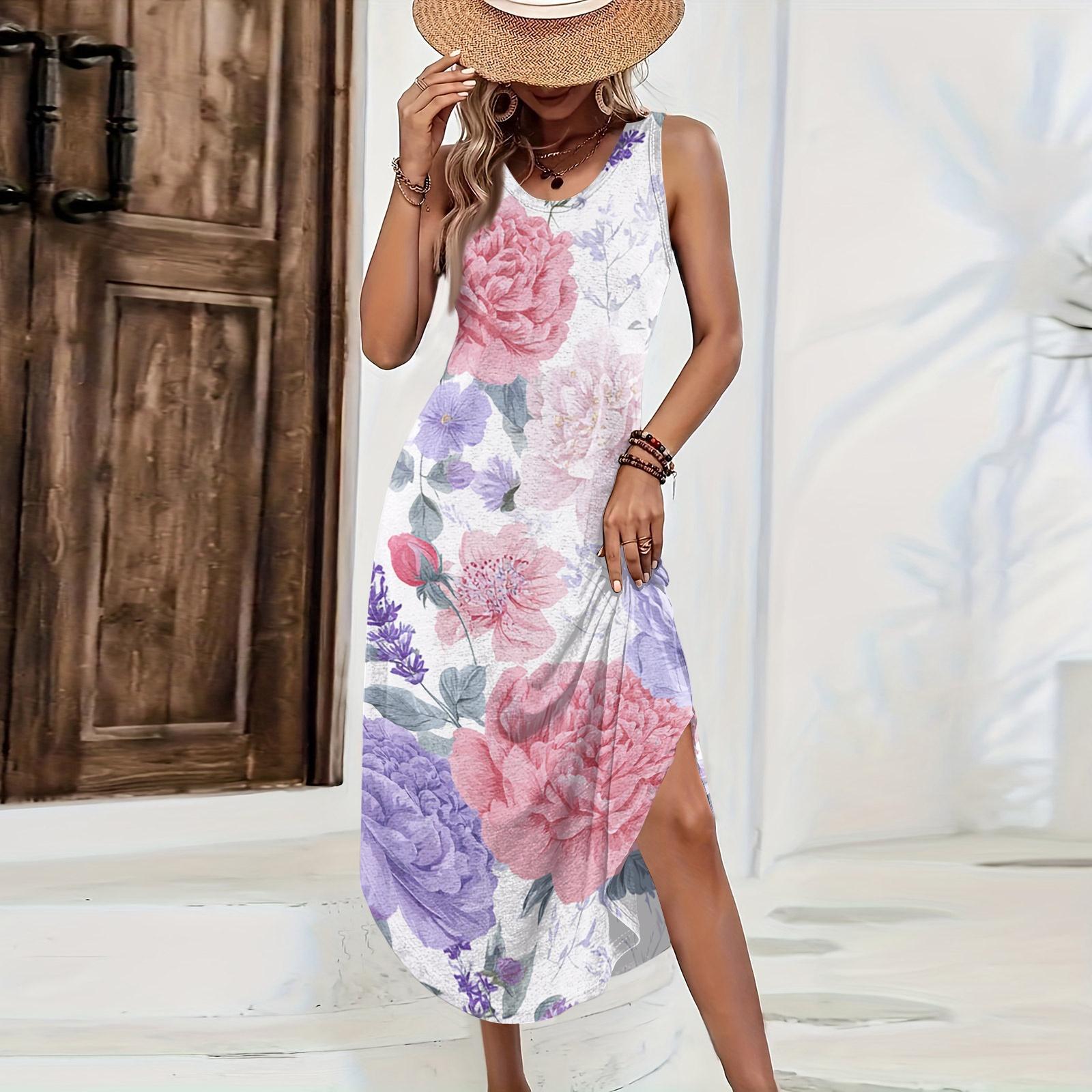 Women Casual Loose Fit Sleeveless Long Dress Floral Print Side Slit Summer Beach Dress Lightweight Comfortable Sundress S розовый
Women Casual Loose Fit Sleeveless Long Dress Floral Print Side Slit Summer Beach Dress Lightweight Comfortable Sundress S розовый