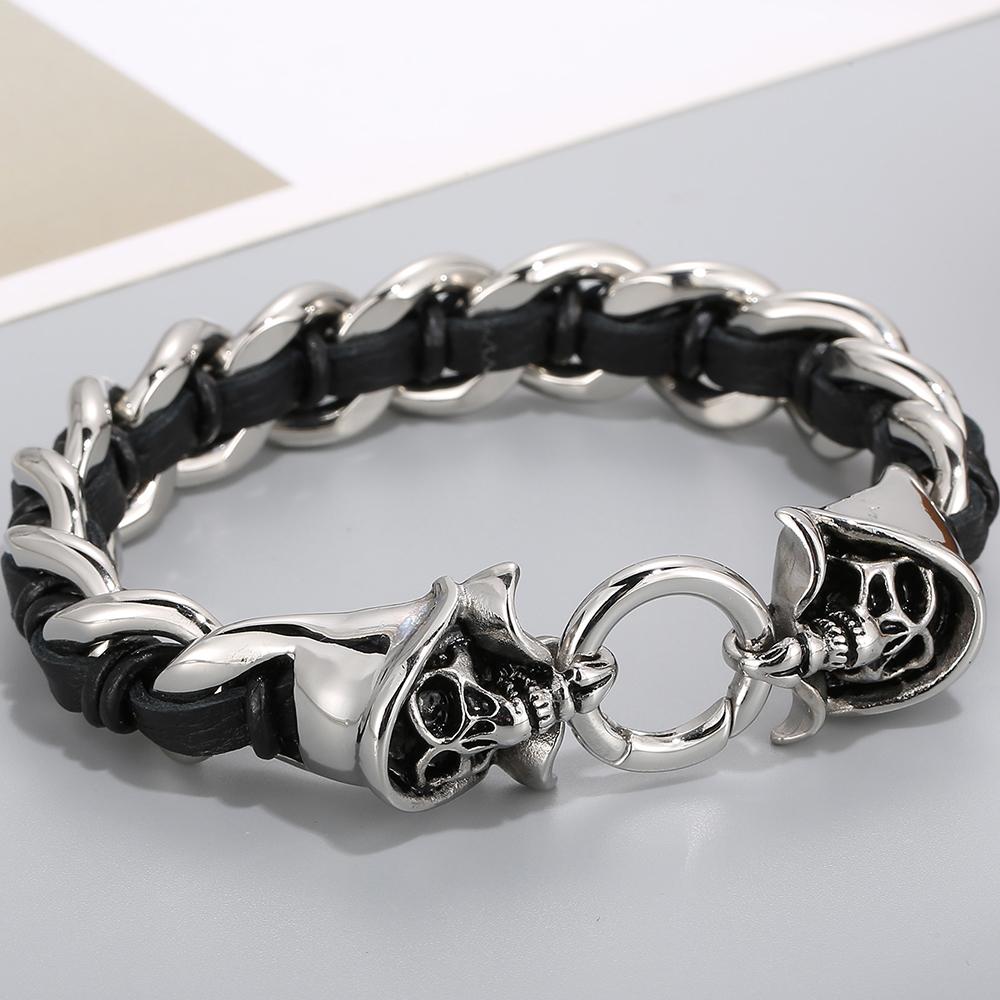 Браслет на запястье со скелетом в стиле панк-рок, мужские браслеты-манжеты из черной кожи и нержавеющей стали для мужчин, готические байкеры, ювелирные изделия 22CM
Браслет на запястье со скелетом в стиле панк-рок, мужские браслеты-манжеты из черной кожи и нержавеющей стали для мужчин, готические байкеры, ювелирные изделия 22CM