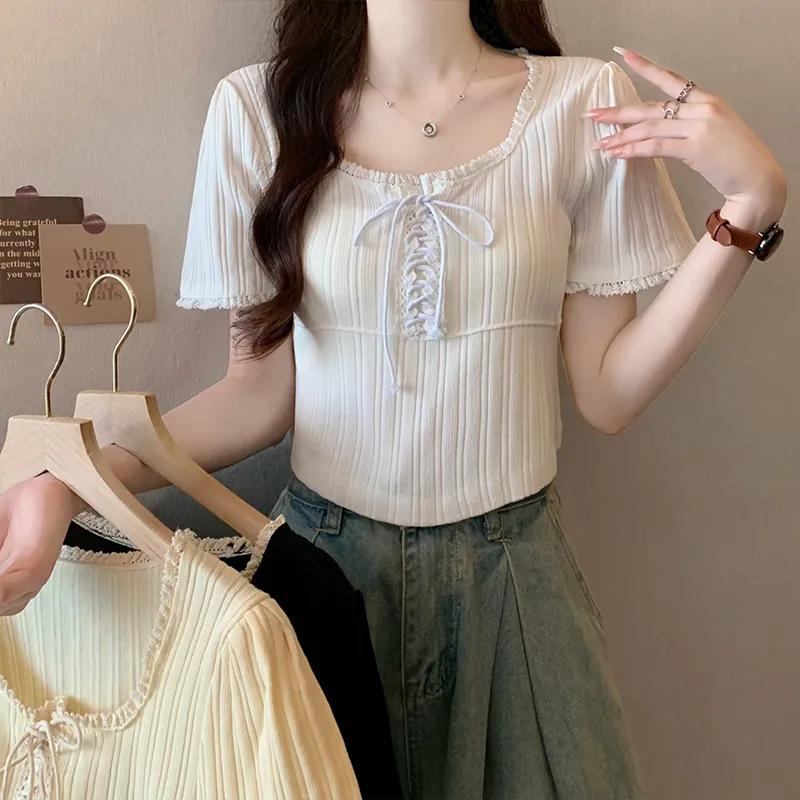 Summer Women Lace Trim Square Neck Short Sleeve Black T Shirt Casual OneSize
Summer Women Lace Trim Square Neck Short Sleeve Black T Shirt Casual OneSize
