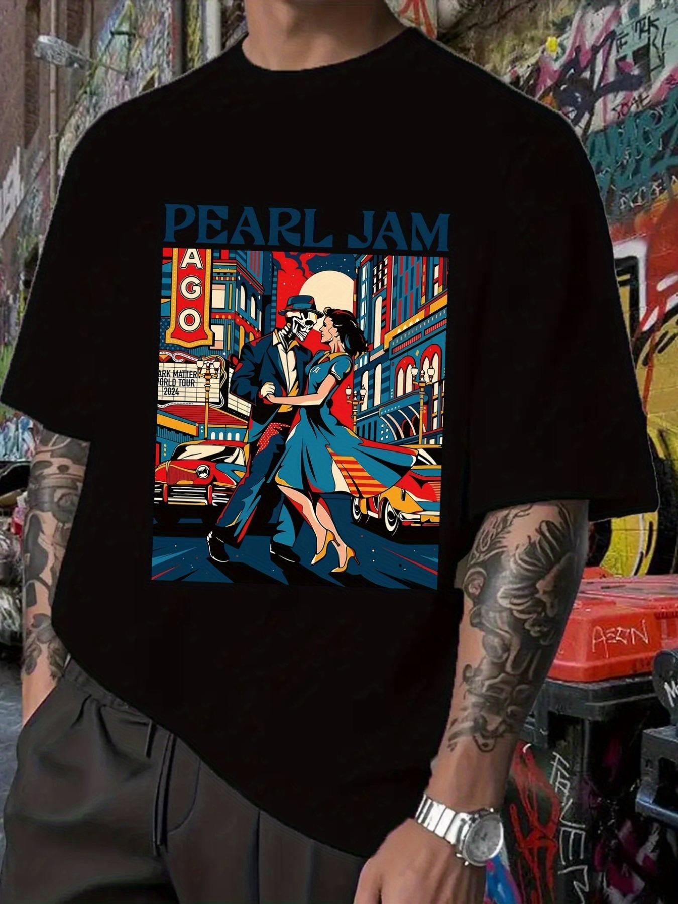 Vintage Pearl Jam Band Graphic T-shirt - Retro Dancing Couple & Cityscape Tee - Black Concert Shirt for Casual Outfits XXXXL
Vintage Pearl Jam Band Graphic T-shirt - Retro Dancing Couple & Cityscape Tee - Black Concert Shirt for Casual Outfits XXXXL