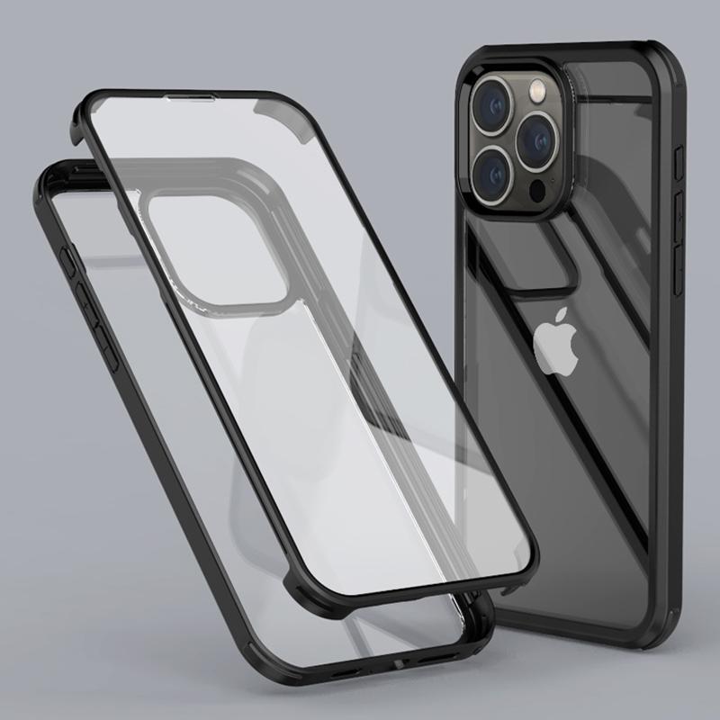 For iPhone 15 Pro Max Double-Sided Tempered Glass+Silicone Frame Phone Case Full Protection Phone Cover Black
For iPhone 15 Pro Max Double-Sided Tempered Glass+Silicone Frame Phone Case Full Protection Phone Cover Black